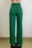 Earth Yellow Casual Solid Color Pocket Zipper Patchwork Loose High Waist Wide Leg Patchwork Bottoms