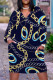 Tibetan Blue Casual Street Chain print Leopard Pocket Contrast V Neck Printed Plus Size Dresses