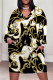 Black Gold Casual Street Chain print Leopard Pocket Contrast V Neck Printed Plus Size Dresses