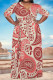 Red Casual Geometric Print Lace Up Contrast V Neck Printed Plus Size Dresses