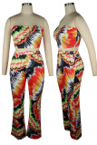 Red Casual Print Patchwork Backless Strapless Two Pieces