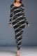 Black Gray Casual Street Letter Print Contrast O Neck Printed Dresses