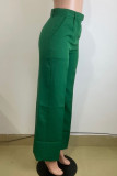 Earth Yellow Casual Solid Color Pocket Zipper Patchwork Loose High Waist Wide Leg Patchwork Bottoms