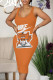 Orange Sexy Street Cartoon Print Letters U Neck Printed Dresses