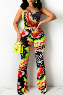 Red Casual Print Patchwork Backless Strapless Two Pieces