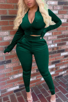 Black Green Street Pleuche Solid V Neck Long Sleeve Regular Sleeve Regular Two Pieces