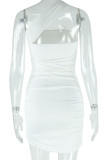 White Sexy Solid Color Patchwork Backless Wrapped Skirt Dresses