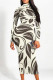 Beige Casual Geometric Print Gradient Contrast Half A Turtleneck Printed Dresses