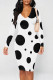White Casual Print Patchwork V Neck Wrapped Skirt Dresses