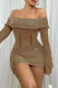 Brown Sexy Solid Color Patchwork Backless Off Shoulder Wrapped Skirt Dresses