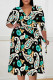 Black Green Casual Floral Print Lace Up Contrast V Neck Printed Plus Size Dresses
