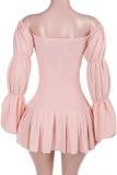 Pink Sexy Solid Color Patchwork Backless Off Shoulder A Line Dresses