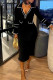 Black Casual Solid Color Buttons Patchwork Contrast Button Collar Long Dresses