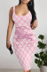 Pink Sexy Figure Print Plaid Contrast U Neck Printed Dresses