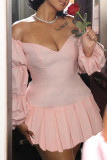 Pink Sexy Solid Color Patchwork Backless Off Shoulder A Line Dresses