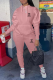 Pink Casual Street Letter Print Draw String Pocket Hooded Long Sleeve Two Pieces