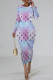 Gradient Color Casual Street Letter Print Gradient Contrast O Neck Printed Dresses