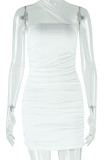 White Sexy Solid Color Patchwork Backless Wrapped Skirt Dresses