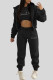 Black Casual Print Draw String Pocket Patchwork Zipper Zipper Collar Long Sleeve Three Pieces