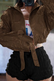Red Street Solid Color Patchwork Zipper Zipper Collar Outerwear