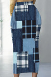 Multicolor Casual Faux Denim Print Contrast Regular High Waist Full Print Bottoms