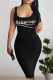 Black Sexy Letter Print U Neck Printed Dresses