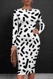 White Yellow Casual Print Patchwork O Neck Wrapped Skirt Dresses