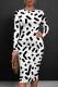 White Black Casual Print Patchwork O Neck Wrapped Skirt Dresses