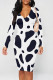 Black And White Casual Print Patchwork V Neck Wrapped Skirt Dresses