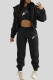 Black Casual Print Draw String Pocket Patchwork Zipper Zipper Collar Long Sleeve Three Pieces