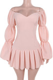 Pink Sexy Solid Color Patchwork Backless Off Shoulder A Line Dresses