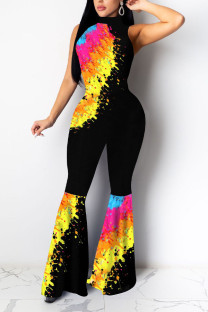 Black and red street Coloured drawing Sleeveless O Neck Jumpsuits