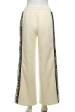 Grey Casual Print Pocket Patchwork Contrast Loose Mid Waist Straight Patchwork Bottoms