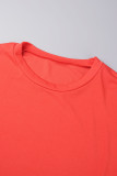 Red Casual Sportswear Daily Patchwork Plain Patchwork Draw String Pocket Pants O Neck Long Sleeve Two Pieces