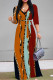 Tangerine Red Elegant Floral Print Lace Up Contrast V Neck Printed Dresses