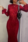 Red Elegant Print Patchwork Backless Strap Design O Neck Long Dresses