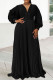 Black Elegant Solid Color Patchwork Beading Ruched V Neck Long Dresses