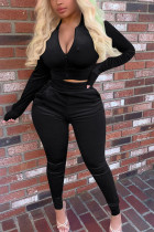 Black Street Pleuche Solid V Neck Long Sleeve Regular Sleeve Regular Two Pieces