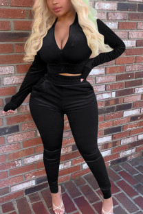 Black Street Pleuche Solid V Neck Long Sleeve Regular Sleeve Regular Two Pieces