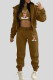 Brown Casual Print Lace Up Patchwork Zipper Zipper Collar Long Sleeve Three Pieces