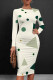 White Green Casual Print Patchwork O Neck Wrapped Skirt Dresses
