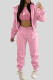 Pink Casual Print Draw String Pocket Patchwork Zipper Zipper Collar Long Sleeve Three Pieces