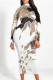 White Casual Geometric Print Gradient Contrast Half A Turtleneck Printed Dresses