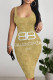 Gold Sexy Letter Print U Neck Printed Dresses