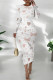 Powder White Casual Print Patchwork O Neck Wrapped Skirt Dresses