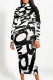Black And White Casual Geometric Print Gradient Contrast Half A Turtleneck Printed Dresses