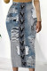 White Blue Casual Faux Denim Print Contrast Regular High Waist Full Print Bottoms