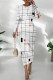 White Orange Casual Print Patchwork O Neck Wrapped Skirt Dresses