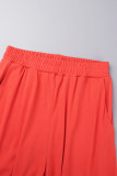 Red Casual Sportswear Daily Patchwork Plain Patchwork Draw String Pocket Pants O Neck Long Sleeve Two Pieces