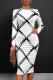 Black And White Casual Print Patchwork O Neck Wrapped Skirt Dresses